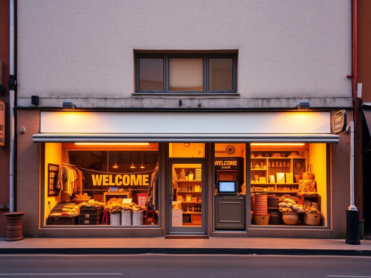 Local storefront at golden hour